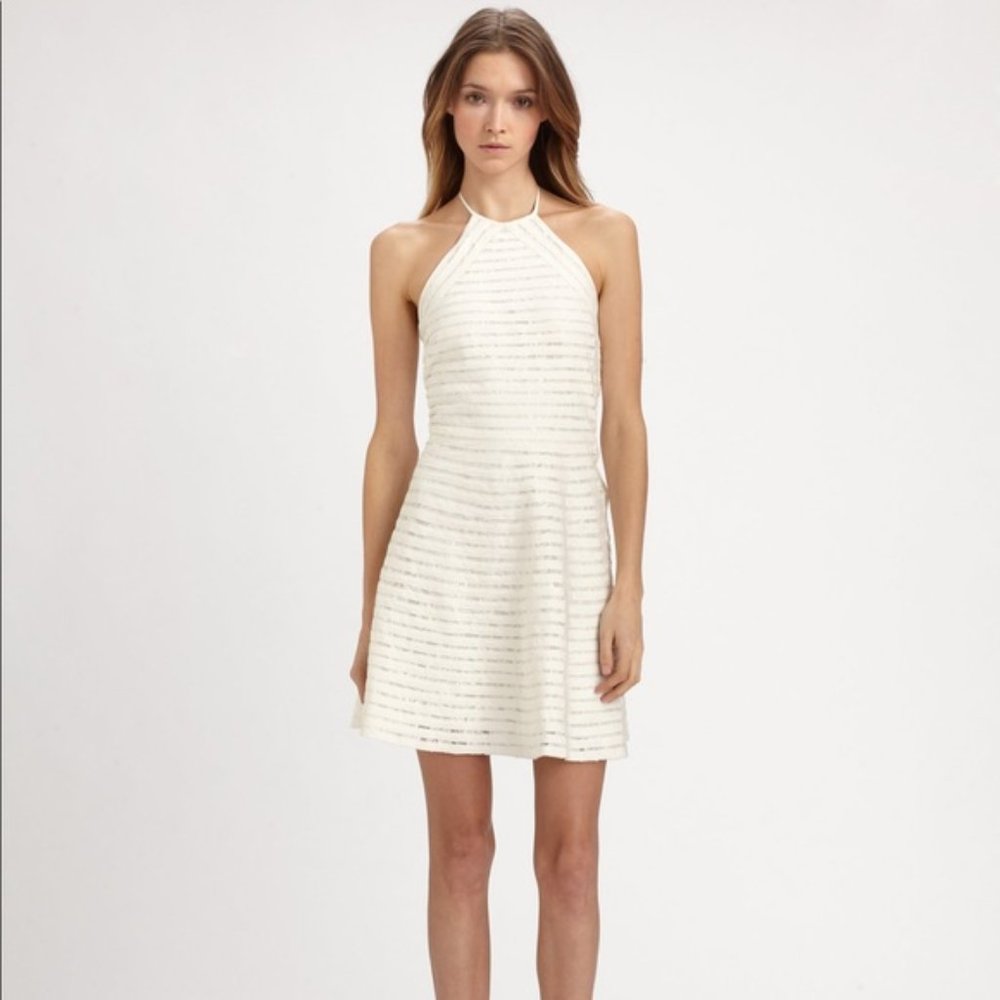 Parker NY White Karmen Lace Trim Silk Dress - Picture 2 of 12